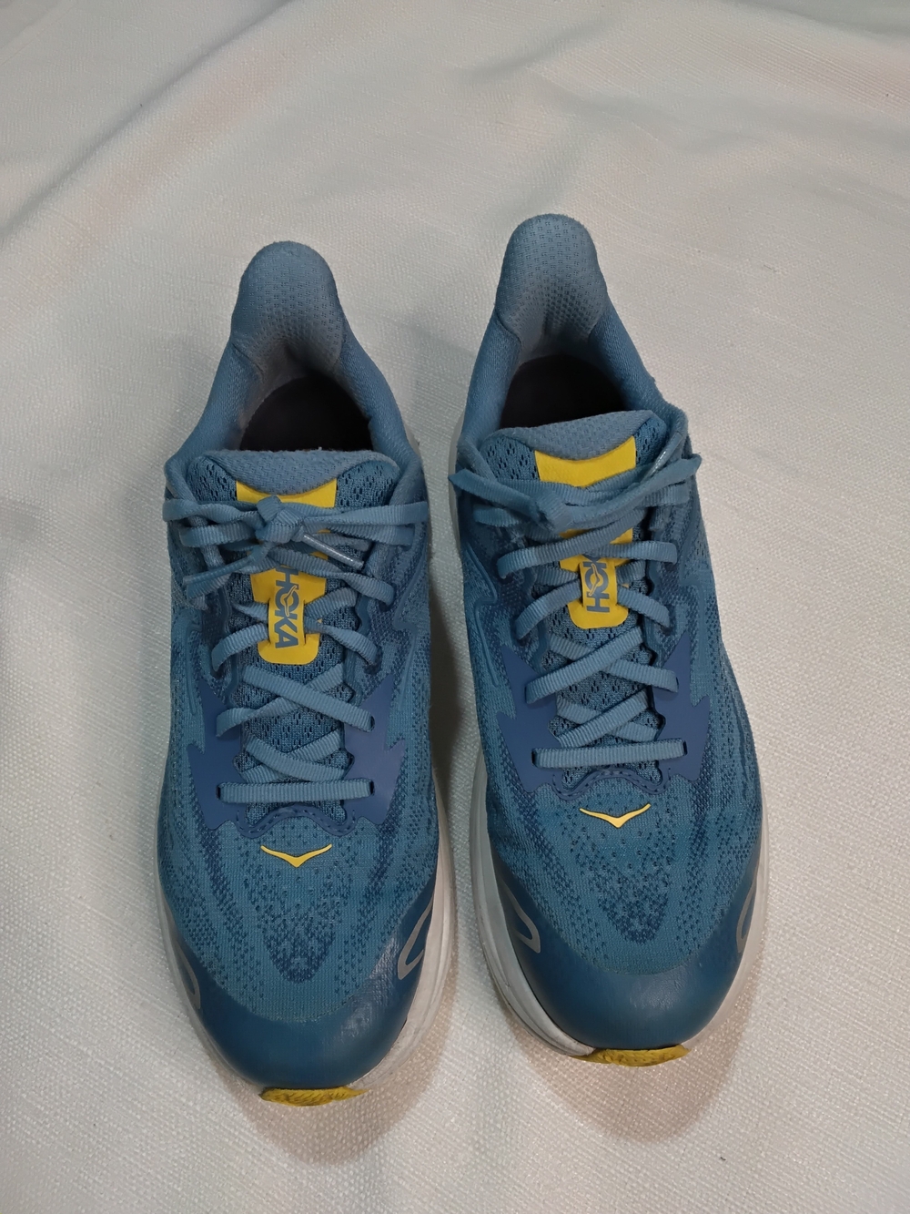 Hoka Kids Big Blue and Yellow Running Sneakers Sz 7, Outside Shoes.